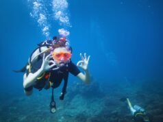 Los beneficios del buceo y los cursos que se pueden realizar Buceador explorando las aguas cristalinas de Tenerife, rodeado de vida marina en un entorno natural impresionante, mostrando la experiencia de buceo y la conexión con el ecosistema marino.