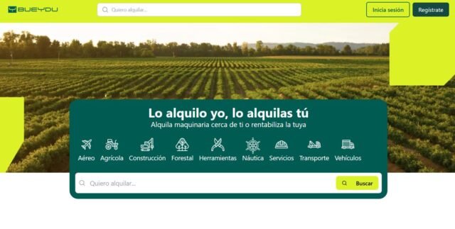 Plataforma Bueydu para alquiler de maquinaria agrícola y otros equipos, facilitando soluciones accesibles a empresas y particulares.