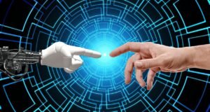El impacto de las empresas de inteligencia artificial en la sociedad y la economía magen que representa el avance de la inteligencia artificial en sectores como salud, educación e industria, con énfasis en la ética y la regulación.